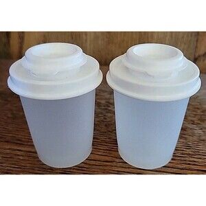 Vintage Tupperware Salt & Pepper Shakers 3" White Clear Midget Mini Picnic 1503